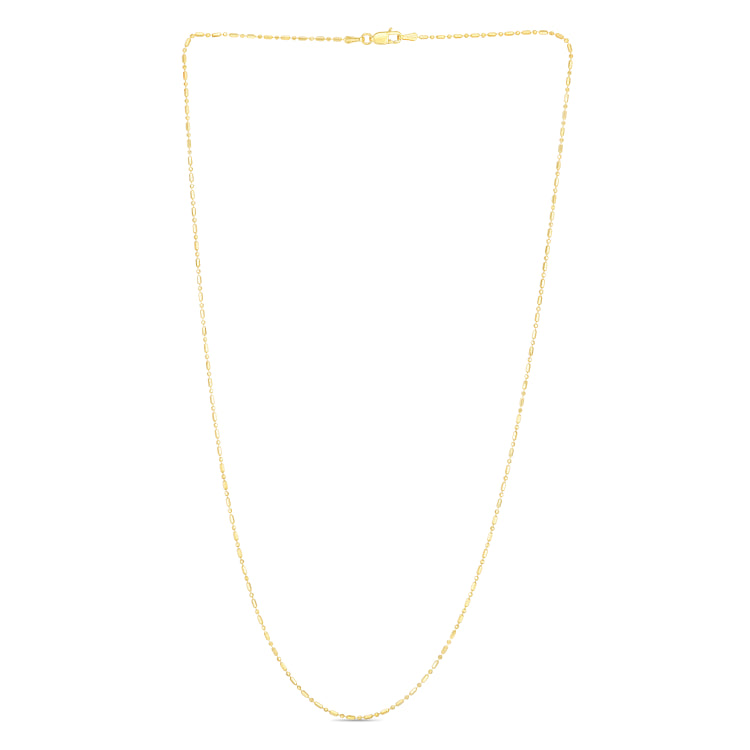 14K Yellow Gold 1.1mm Diamond Cut Bar and Bead 18 Chain with Lobster Lock