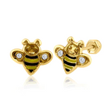 14kt Bees Enamel Stud Earrings- Children's