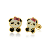 14kt Panda Enamel Stud Earrings- Children's