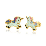 14kt Unicorn Enamel Stud Earrings- Children's
