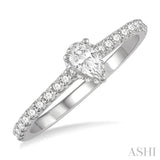 1/2 Ctw Round Cut Diamond Engagement Ring With 1/4 ct Pear Cut Center Stone in 14K White Gold