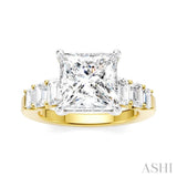 1 1/4 Ctw Princess Shape Emerald and Round Cut Diamond Semi-Mount Engagement Ring in 14K Yellow and White Gold