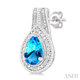 8X5 MM Pear Shape Blue Topaz and 1/20 Ctw Round Cut Diamond Semi-Precious Earrings in Sterling Silver
