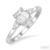 1/2 Ctw Octagon Emerald and Pear Cut Diamond Ladies Engagement Ring with 1/3 Ct Emerald Cut Center Stone in 14K White Gold