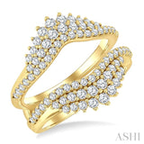 1 Ctw Triple Row Round Cut Diamond Insert Ring in 14K Yellow Gold