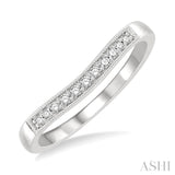 1/10 ctw Curved Center Milgrain Border Round Cut Diamond Wedding Band in 14K White Gold