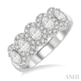 1 ctw Oval Shape 5 Stone Oval & Round Cut Diamond Halo Wedding Band in 14K White Gold