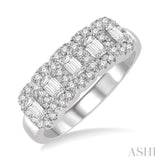 1 Ctw Emerald Shape 5 Stone Emerald & Round Cut Diamond Halo Wedding Band in 14K White Gold