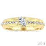 1/3 Ctw Textured Shank Tilted Pear and Round Cut Diamond Fashion Band in 14K Yellow Gold