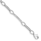 14k White Gold Polished and Textured Oval and Bar Link 7.25 inch Bracelet