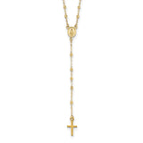 14k Polished Cross and Miraculous Medal with Diamond-cut Beads 17 inch Rosary Necklace Plus 3 inch Extender