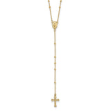 14k Polished Crucifix and Miraculous Medal 2mm Beaded 19.5 inch Rosary Necklace