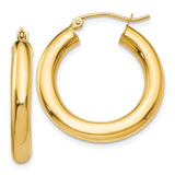 14k 4x25mm Polished Lightweight Tube Hoop Earrings