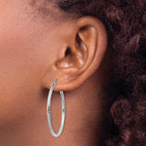 14k White Gold 2x35mm Diamond-cut Round Tube Hoop Earrings