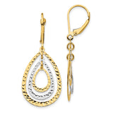 14K Two-tone Diamond-cut Graduated Teardrops Dangle Leverback Earrings