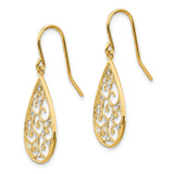 14k and White Rhodium Polished Swirl Teardrop Dangle French Hook Earrings