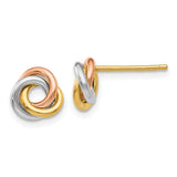 14k Tri-color 8mm Twisted Love Knot Post Earrings