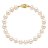 14k 6-7mm White Round Akoya Saltwater Cultured Pearl 7 inch Bracelet