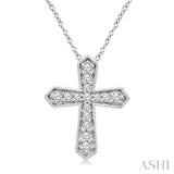 1/6 Ctw Round Cut Diamond Cross Petite Fashion Pendant With Chain in 10K White Gold