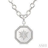 1/20 Ctw Octagon Shape medallion Single Cut Diamond Star Pendant With Chain in Sterling Silver