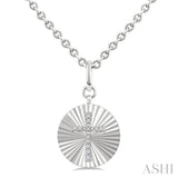 1/10 Ctw Round Fluted Medallion Single Cut Diamond Cross Pendant With Chain in Sterling Silver