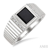 8x7 MM Octagon Shape Onyx and 1/20 Ctw Single Cut Diamond Semi-precious Men's Ring in Sterling Silver