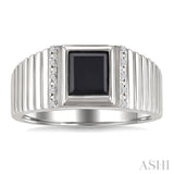 8x7 MM Octagon Shape Onyx and 1/20 Ctw Single Cut Diamond Semi-precious Men's Ring in Sterling Silver