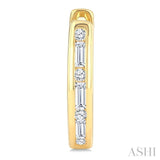1/5 Ctw Baguette & Round Cut Diamond Channel Set Petite Huggie Earrings in 10K Yellow Gold