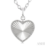1/10 Ctw Heart Fluted Medallion Single Cut Diamond Pendant With Chain in Sterling Silver