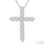 1/3 Ctw Round Cut Diamond Cross Pendant With Chain in 14K White Gold