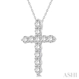 1/4 Ctw Round Cut Diamond Cross Pendant With Chain in 14K White Gold