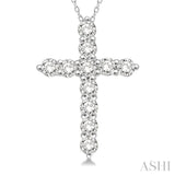 1/4 Ctw Round Cut Diamond Cross Pendant With Chain in 14K White Gold
