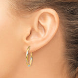 14K & White & Rose Rhodium Oval Hollow Scallop Hoop Earrings