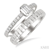 1/2 Ctw Split Twin Row Bezel Set Emerald and Round Cut Diamond Fashion Ring in 14K White Gold