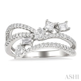 3/4 Ctw Split Shank Mixed Diamond Cut Fashion Ring in 14K White Gold