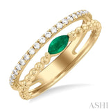 5x2.5 MM Marquise Shape Emerald and 1/5 Ctw Single Cut Diamond Precious Split Twin Ring in 10K Yellow Gold