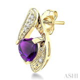 6x6 MM Heart Shape Amethyst and 1/20 Ctw Single Cut Diamond Semi-Precious Earrings in 14K Yellow Gold
