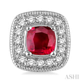 4x4 MM Cushion Shape Ruby and 1/5 Ctw Round Cut Diamond Earrings in 14K White Gold
