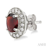 7x5 MM Oval Cut Garnet and 3/8 Ctw Round Cut Diamond Earrings in 14K White Gold