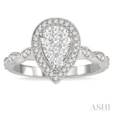 1/2 Ctw Pear Shape Mount Marquise Shank Lovebright Round Cut Diamond Ring in 14K White Gold