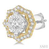 3/4 Ctw Star Lattice Lovebright Round Cut Diamond Earring in 14K White and Yellow Gold
