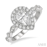 3/4 Ctw Carved Shank Round Cut Diamond Engagement Ring With 3/8 Ct Pear Cut Center Stone in 14K White Gold