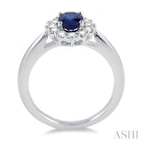 7x5 MM Oval Shape Sapphire and 1/3 Ctw Round Cut Diamond Precious Ring in 14K White Gold