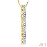 1/6 Ctw Circular Bead & Round Cut Diamond Bar Pendant With Chain in 14K Yellow Gold