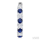 3.1 MM Sapphire and 1 5/8 Ctw Round Cut Inside-Out Diamond Precious Hoop Earrings in 14K White Gold