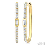 3/8 Ctw Rectangular Shape Baguette and Round Cut Diamond Fashion Hoop Earrings in 14K Yellow Gold