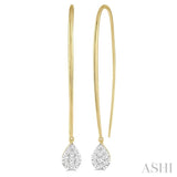 1/3 Ctw Pear Shape Dangler Lovebright Round Cut Diamond Earring in 14K Yellow and White Gold
