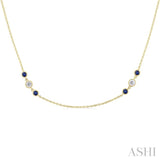 2.25 MM Sapphire and 1/2 Ctw Round Cut Diamond Precious Station Necklace in 14K Yellow Gold