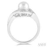 7X7 MM Round Shape Cultured Pearl and 1/20 Ctw Round Cut Diamond Ring in Sterling Silver