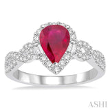 7x5 MM Pear Shape Ruby and 1/2 Ctw Diamond Precious Ring in 14K White Gold